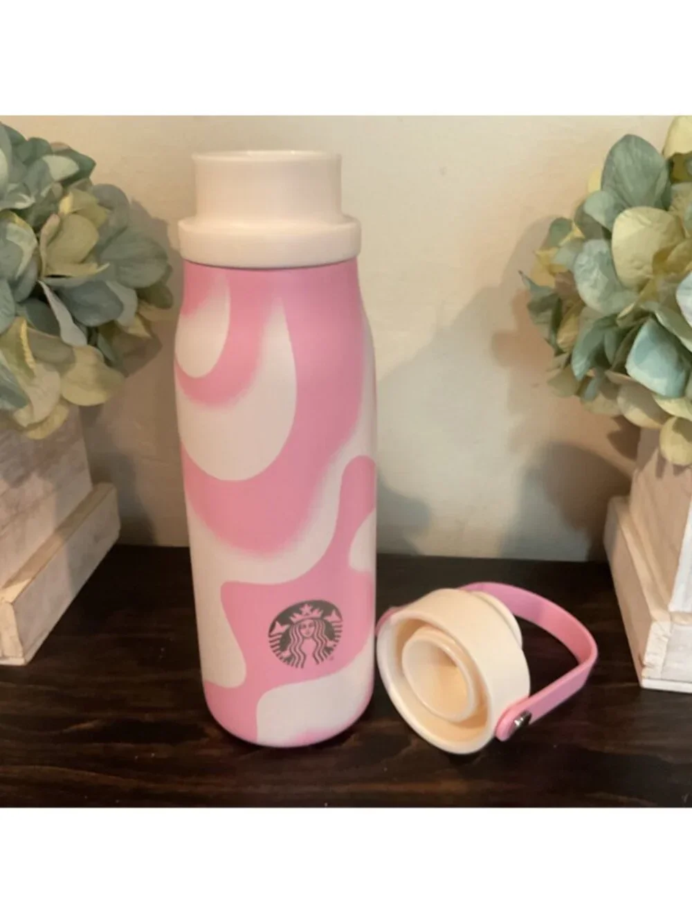 Starbucks Pink Swirl Stainless Steel Water Bottle 18oz With Handle BPA-Free Limi